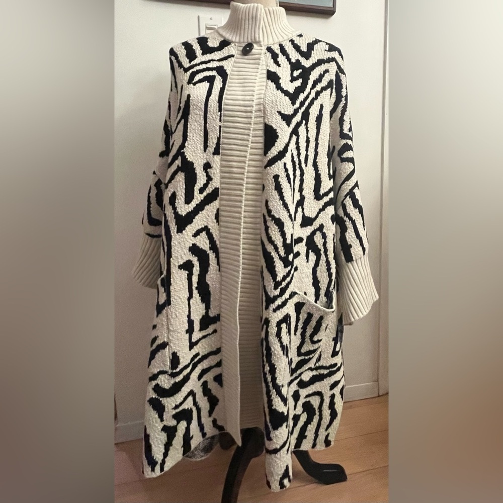 Funnel Neck Animal Print Cardigan Chunky Oversized Thick Cotton Sweater  XL